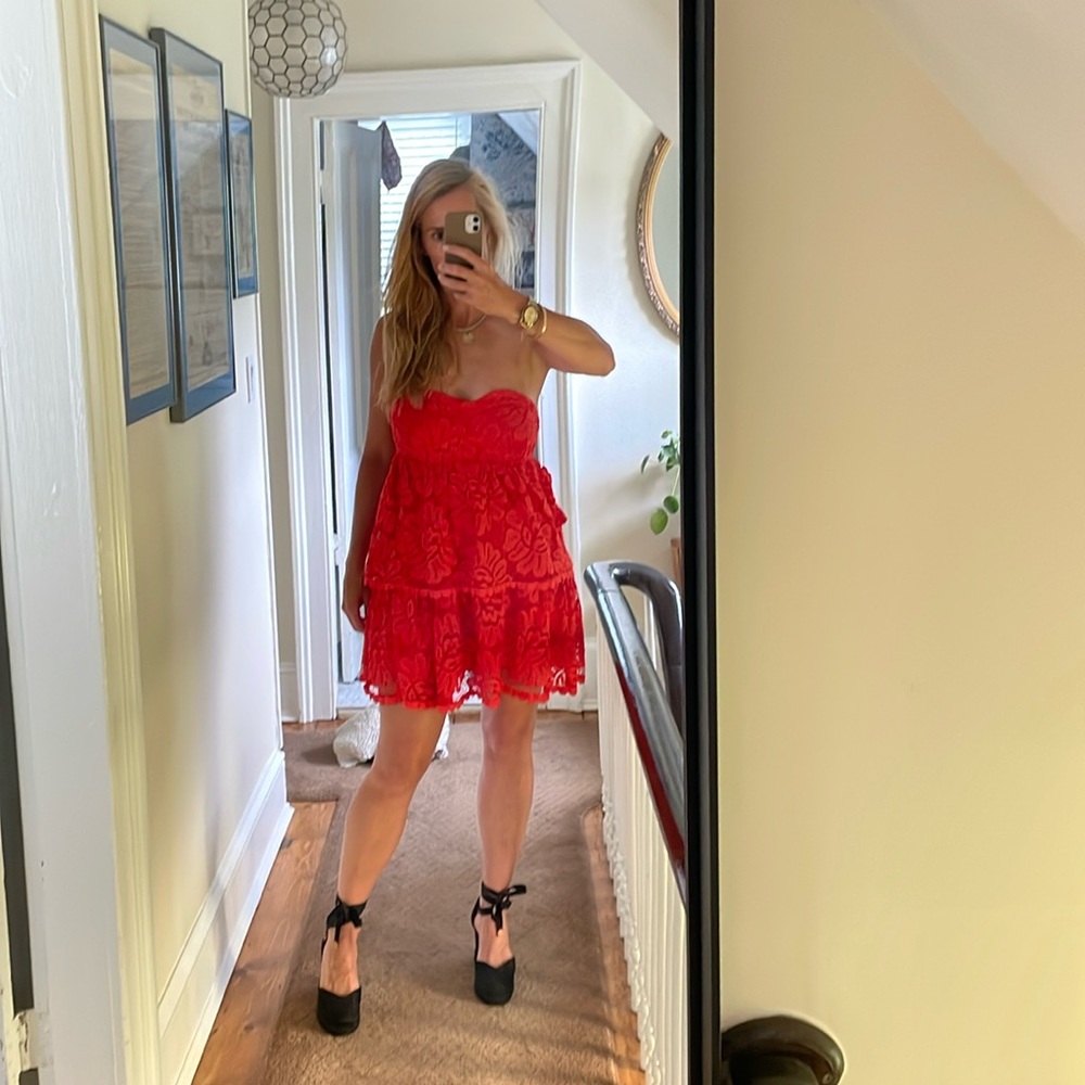 Maeve lace strapless dress